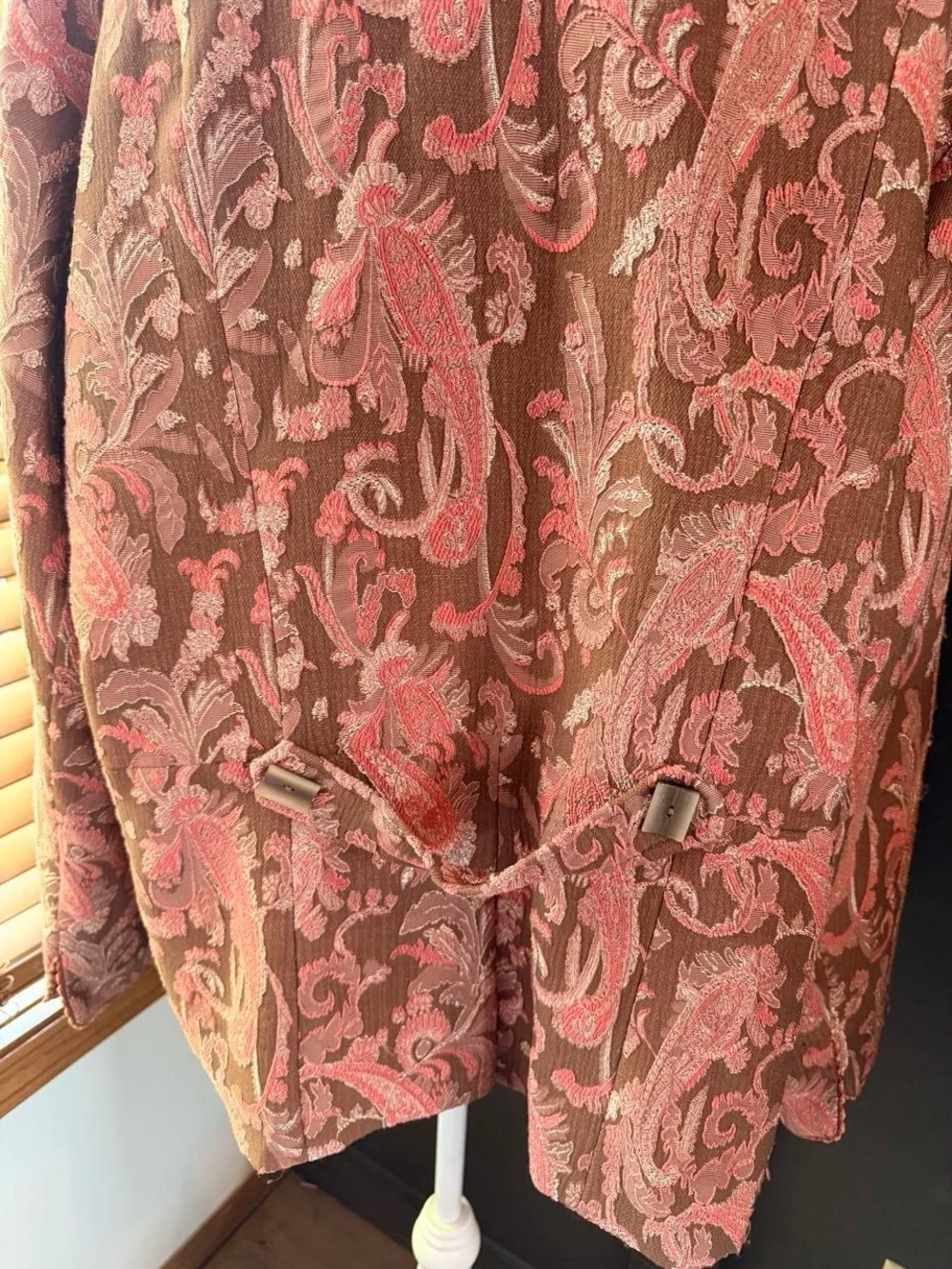 Multiples 2X Metallic Brocade Blazer Jacket Brown Pink Floral Jacquard